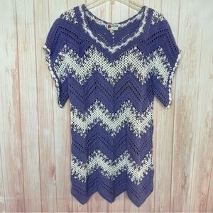 Handmade Knitted Knit Purple and White Chevron Knit Top Dress Tunic Sweater (M)